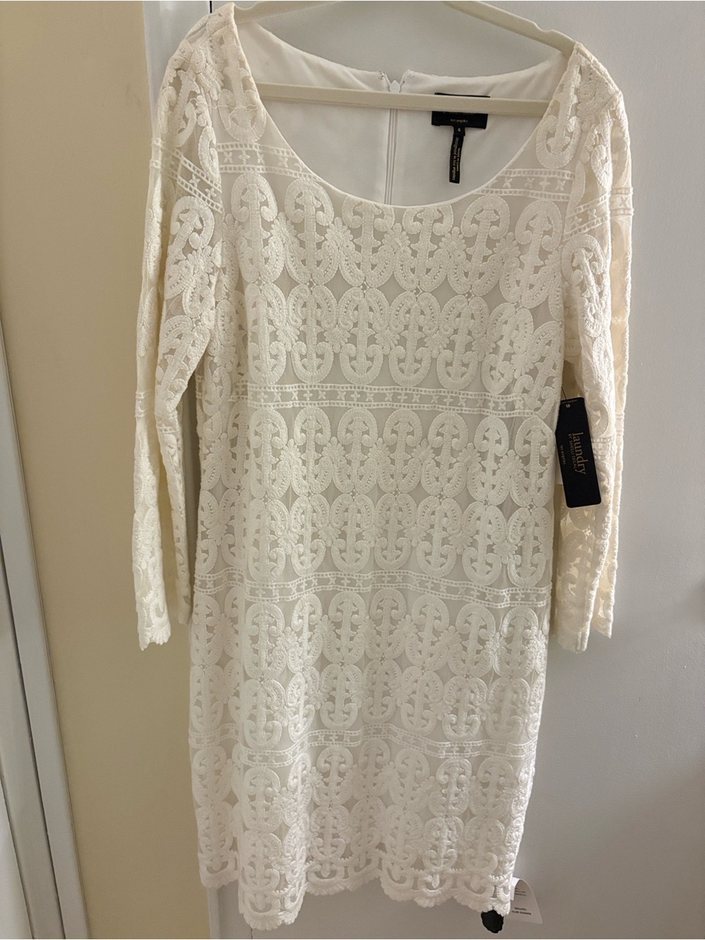 Laundry By Shelli Segal Ivory Lace Long-Sleeve Sheath Dress size 4